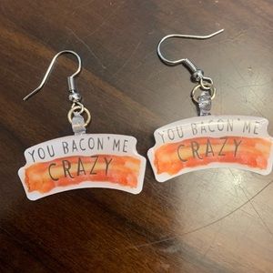 You Bacon me crazy earrings quirky cheesy